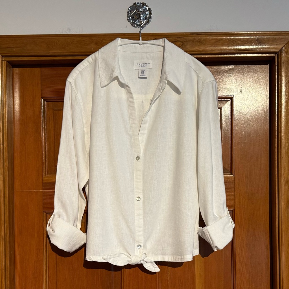 Calypso Linen Button Down Cropped Tie Top